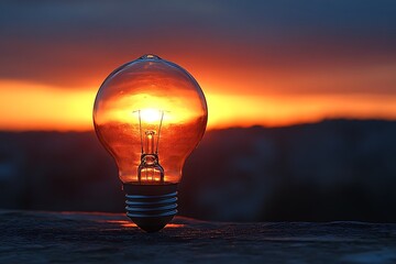 Sunset Lightbulb Idea Concept.