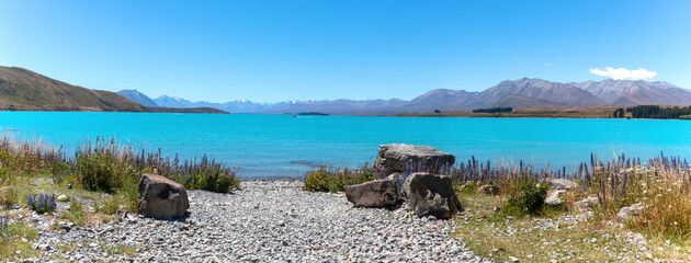 Picturesque Lake Tekapo panoramic view, New Zealand