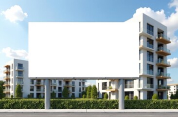 Large blank billboard on urban street with modern buildings and cars