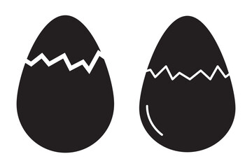 Broken eggs icon set isolated on black background. Broken Eggshell and cracked egg icon set in white color. Broken ester egg collection. Vector illustration.