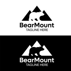 Bear and Mountain Negative Space Logo Template