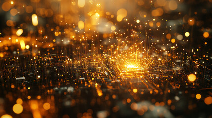 Obraz premium Big Data concept. Global information gathering. Introduction of artificial intelligence. Concept of cyberspace of the future. 3D illustration on a polygonal grid with a shallow depth of field