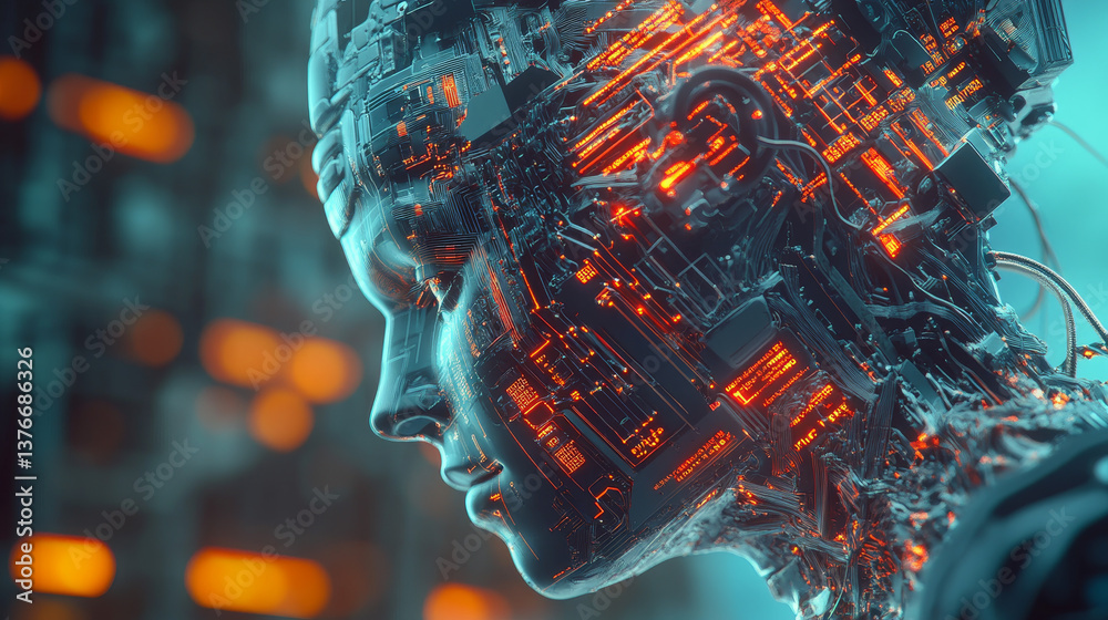Poster bigdata. artificial intelligence. control over the global network. 3d illustration on a futuristic b