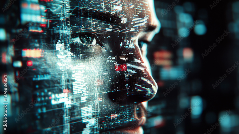 Poster bigdata. artificial intelligence. control over the global network. 3d illustration on a futuristic b