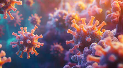 Pathogenic bacteria, viruses and microscopic germs. 3D illustration in high resolution. Medical research in the field of microbiology