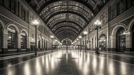Fototapeta premium Low angle black and white photography of urban station timeless modern architectural elegance