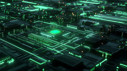 Fototapeta premium Digital city of future. Global Cyberspace. 3D illustration of wireless internet technologies. Database protection and secure transmission of information on blockchain network