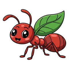 Cute Cartoon Red Ant with Leaf Wings for Kids