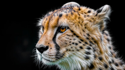 Obraz premium Cheetah with striking features resting against a dark backdrop in a natural habitat during daylight hours