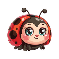 Cute Cartoon Ladybug with Big Eyes and Polka Dots for Kids