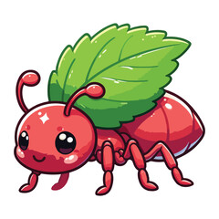 Cute Cartoon Red Ant with Green Leaf Wings for Kids