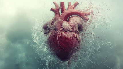 Medical research of human health. Vector drawing of an anatomically true human heart on a futuristic background.