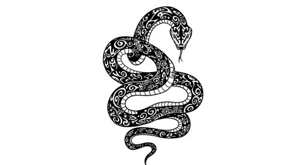 Obraz premium Coiled Snake Illustration Detailed Ornamental Black and White Serpent Design