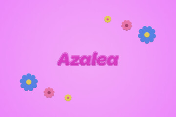 Azalea female girl name illustration in pink with blossoms, flowers