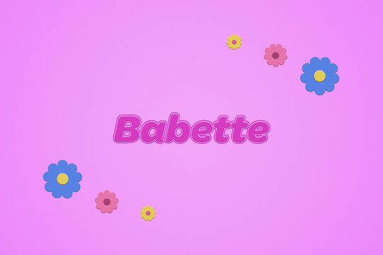 Babette female girl name illustration in pink with blossoms, flowers