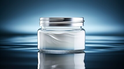 A photo of a glass jar of hydrating body lotion.