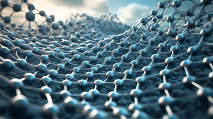 Fototapeta premium Neural network in nanotechnology cyberspace. Abstract 3D illustration of synthetic web. Organic and synthetic compounds in nanostructures. High resolution high tech poster