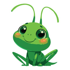 Cute Cartoon Green Grasshopper with Big Eyes and Happy Smile for Kids