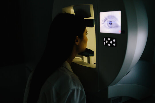Early glaucoma detection through perimetry testing at an ophthalmology clinic. Perimetry visual field test helps detect early glaucoma by assessing complete eyesight, including peripheral vision.