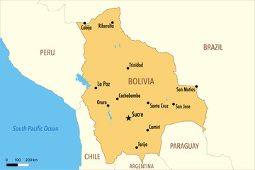 Obraz premium Vector Map of Bolivia with Major Cities and Neighboring Countries – Editable Illustration
