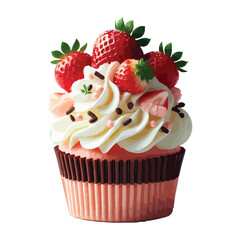 Delicious Cupcake with Whipped Cream, Strawberries, and Chocolate Sprinkles