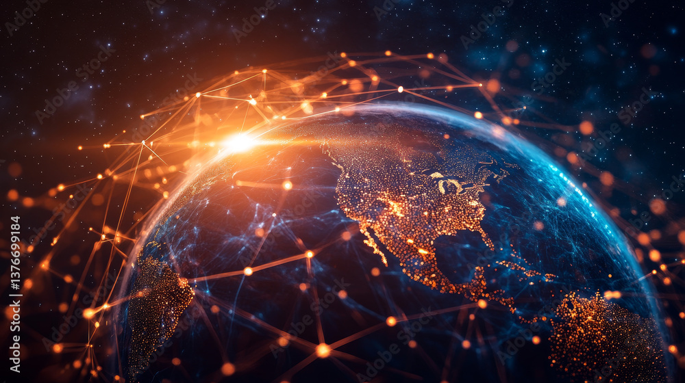 Poster digital data protection. internet security in the global network. concept cyberspace of the future. 