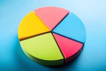 Fototapeta premium Vibrant pie chart displays various segments, symbolizing market share, household expenses, or other data distributions