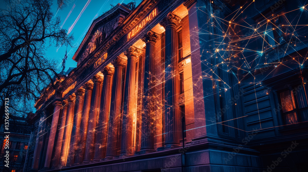 Poster quantum computer. global network technology blockchain. digital world of future. 3d illustration bac