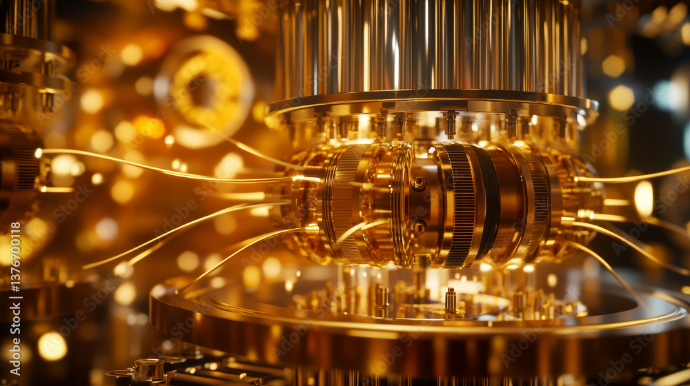 Poster quantum processor innovative concept of computing machines. 3d illustration of streaming data proces