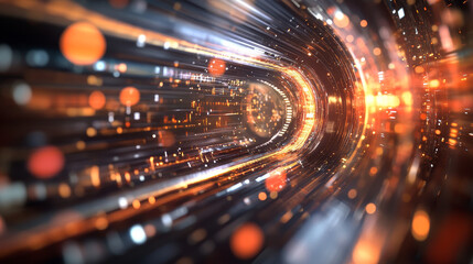 Quantum processor innovative concept of computing machines. 3D illustration of streaming data processed by CPU. Cyber high speed data transmission technology