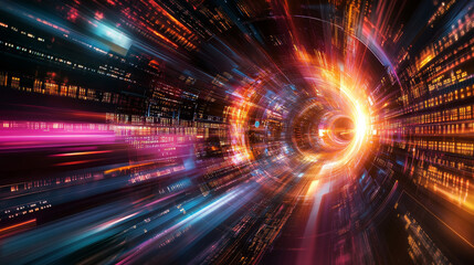 Obraz premium Quantum processor innovative concept of computing machines. 3D illustration of streaming data processed by CPU. Cyber high speed data transmission technology