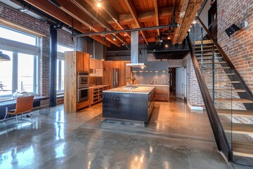 Interior of a modern loft apartment kitchen