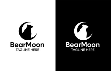 Bear Moon Negative Space Logo Template