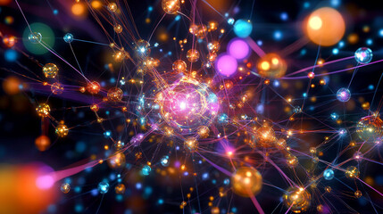 Fototapeta premium Technology and business. Innovation in science. Research and teaching. 3D illustration of a neural network with a text insertion field