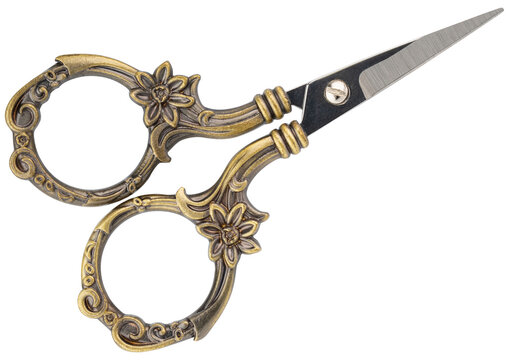 Scissors. Embroidery scissors, stainless steel sharp stork. Scissors for sewing crafting, art work, threading, needlework. DIY tools dressmaker small shears. Professional craft accessory or instrument