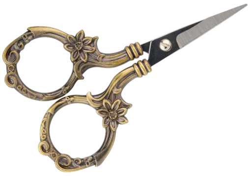 Scissors. Embroidery scissors, stainless steel sharp stork. Scissors for sewing crafting, art work, threading, needlework. DIY tools dressmaker small shears. Professional craft accessory or instrument