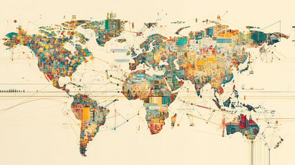 World map and global communication network. Vector illustration.