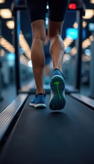 Legs Running on Treadmill in Gym Close-up