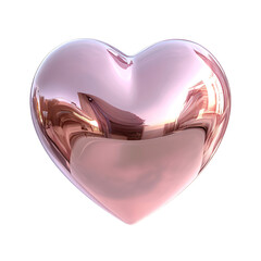 Shiny Pink Heart with Glossy Chrome Finish Isolated on Transparent Background