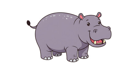 Obraz premium Cartoon Hippopotamus Standing with Happy Expression on a White Background