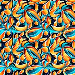 A blue and orange abstract pattern on a black background.