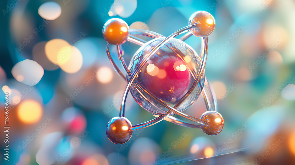 Poster atomic reactor. experiments with the hadron collider. investigation of the structure of an atom. 3d 