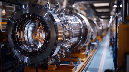 Atomic reactor. Experiments with the hadron collider. Investigation of the structure of an atom. 3D illustration of an innovative breakthrough in science