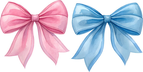 watercolor blue and pink bows, isolated vector