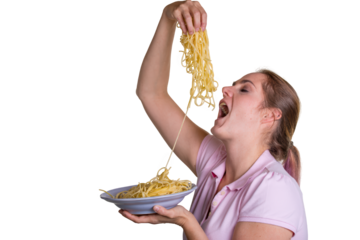 Woman eating pasta