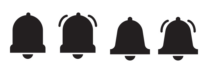 Notification bell icon set, alert icon for incoming inbox message, ringing bell and notification number sign for alert and alarm