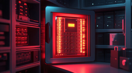 Secured network 3D illustration. Protection of private data. Hexagonal clusters of quantum architecture