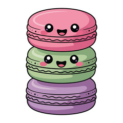 Cute Cartoon Macarons Stack with Big Eyes and Smiling Faces for Kids