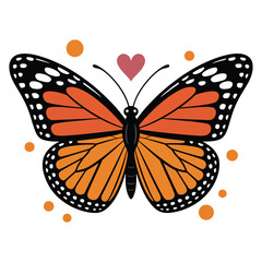 Cute Cartoon Butterfly with Orange Wings and Heart Design for Kids
