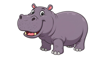 Fototapeta premium Cartoon Hippo Standing Smiling with Open Mouth Isolated on White